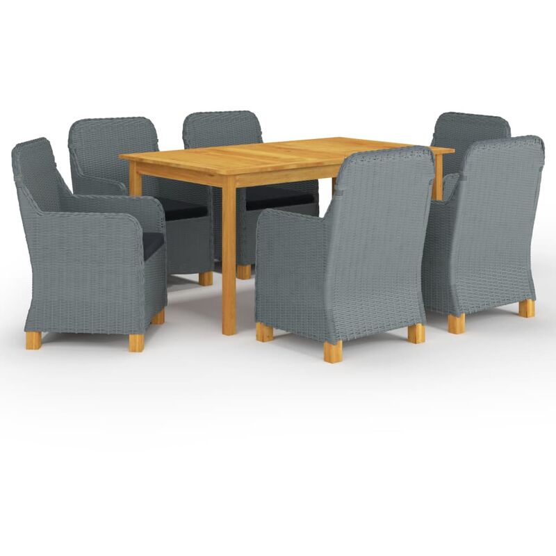 BHD - Juego de comedor para jardín de 7 piezas gris claro