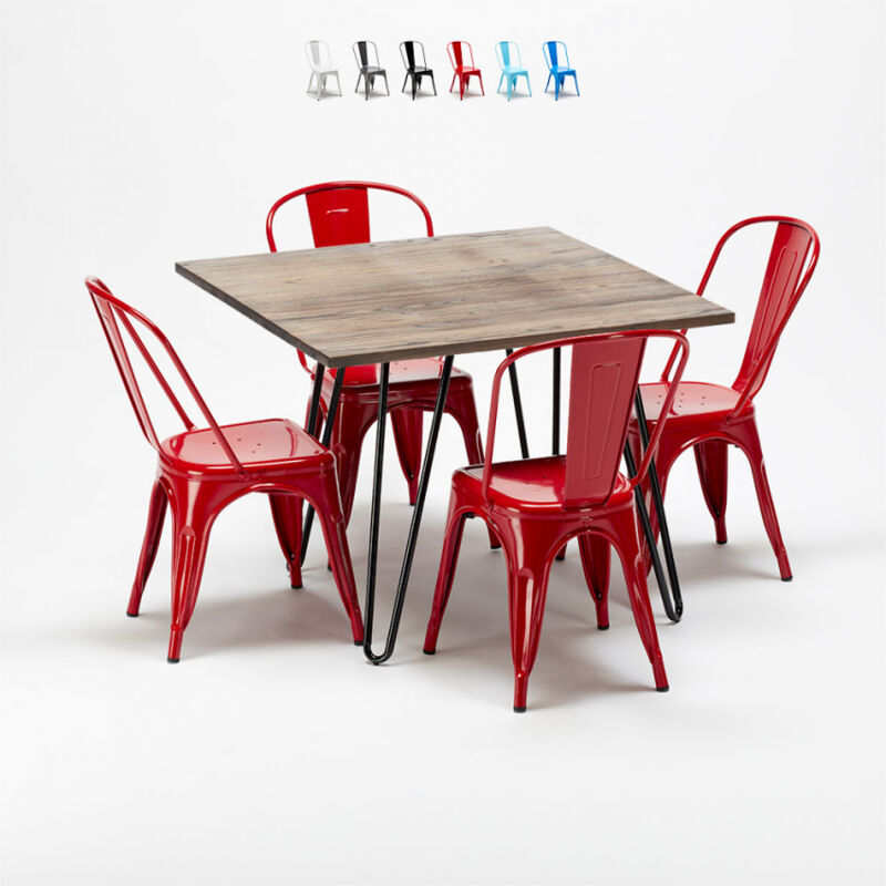 Ahd Amazing Home Design - Juego de mesa cuadrada de madera y sillas metálicas de diseño Tolix industrial Bay Ridge | Color: Rojo
Ahd Amazing Home Design - Juego de mesa cuadrada de madera y sillas metálicas de diseño Tolix industrial Bay Ridge | Color: Rojo