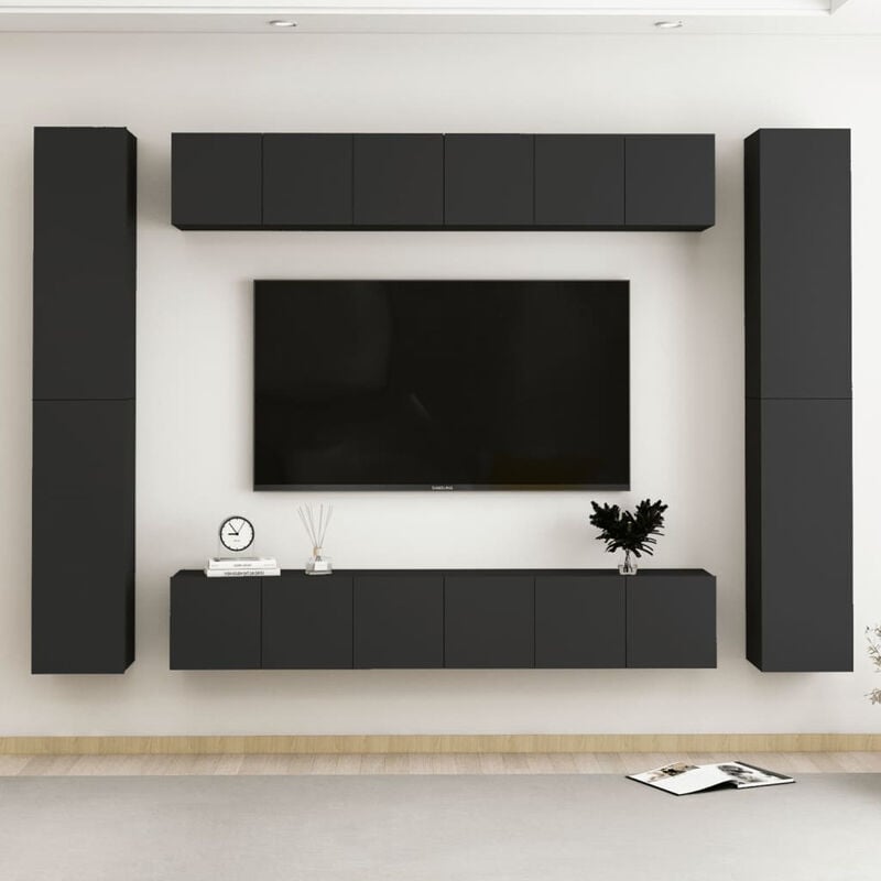 Juego de mueble para TV de 10 piezas aglomerado negro 
Juego de mueble para TV de 10 piezas aglomerado negro