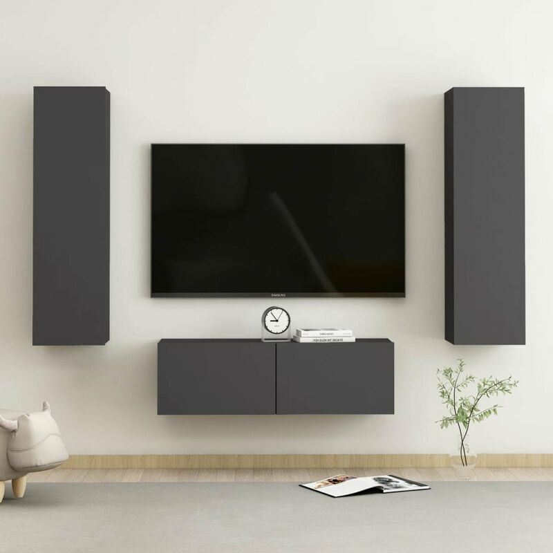 Juego de mueble para TV de 3 piezas aglomerado gris 
Juego de mueble para TV de 3 piezas aglomerado gris