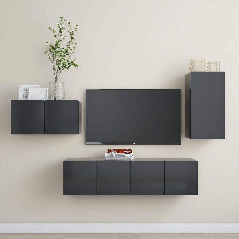 Juego de mueble para TV de 4 piezas aglomerado gris