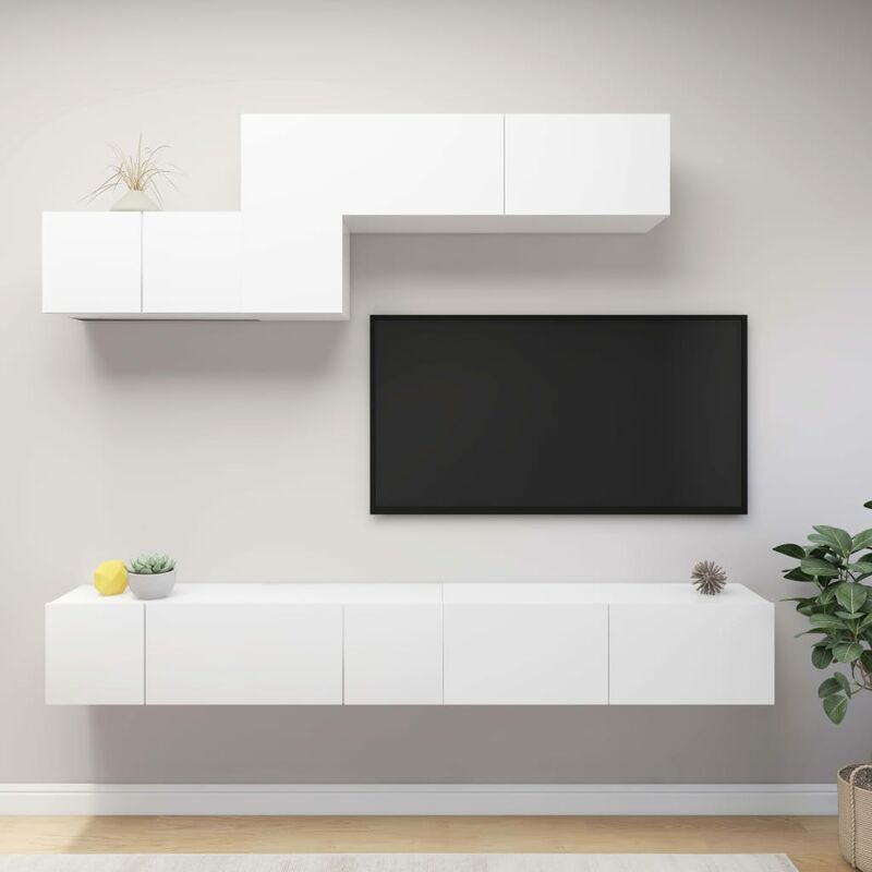 Juego de mueble para TV de 6 piezas aglomerado blanco