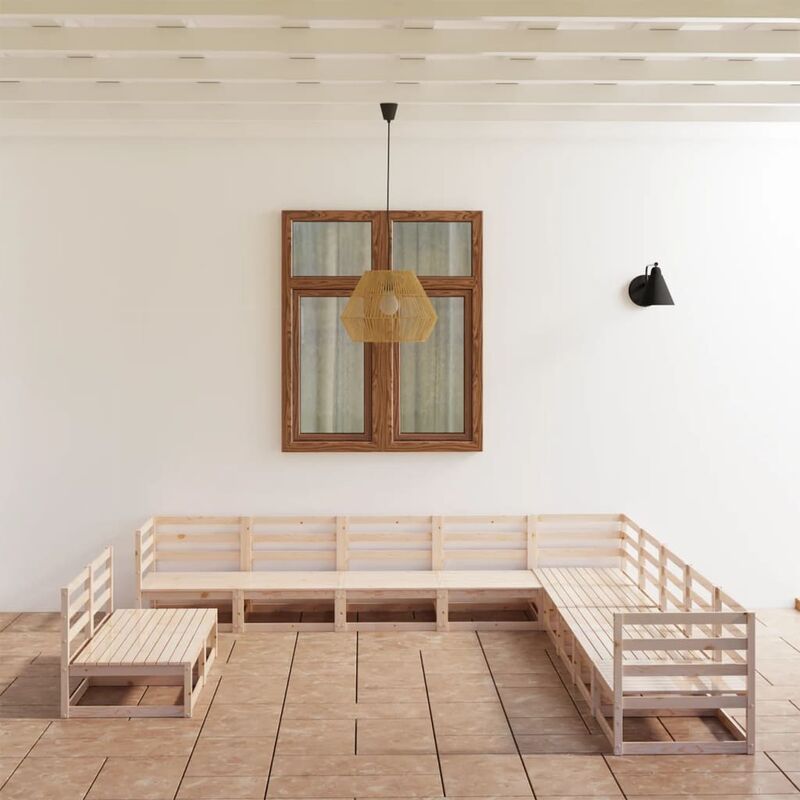 Juego de muebles de jardín 11 piezas madera pino maciza