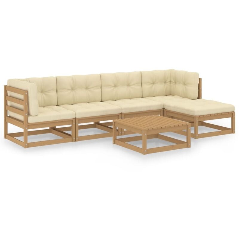 Juego de muebles de jardín 6 pzas y cojines madera pino maciza
Juego de muebles de jardín 6 pzas y cojines madera pino maciza