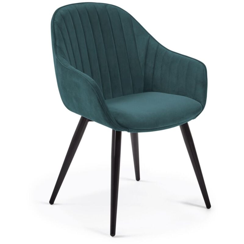 Kave Home - Silla de comedor Fabia turquesa de terciopelo con patas de acero en negro 
Kave Home - Silla de comedor Fabia turquesa de terciopelo con patas de acero en negro