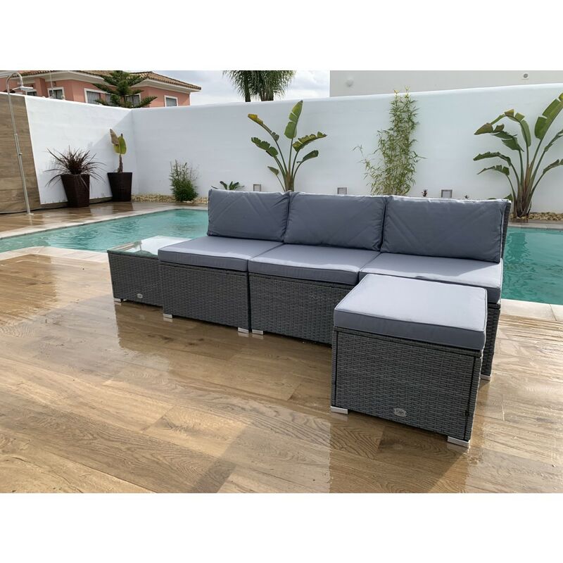 – Conjunto Set Muebles Jardín y Terraza, 4 plazas, Gris, Una Mesa, Ratán Sintético, Conjunto Modular - Kiefergarden
– Conjunto Set Muebles Jardín y Terraza, 4 plazas, Gris, Una Mesa, Ratán Sintético, Conjunto Modular - Kiefergarden