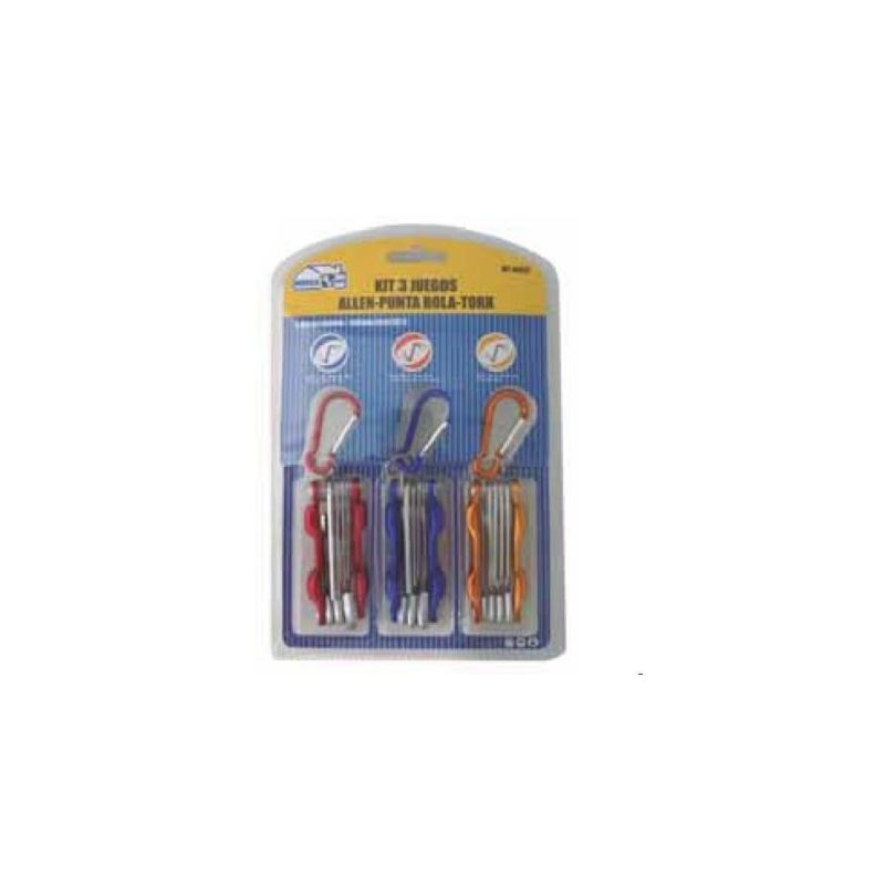 Kit 3 juegos llaves allen c/mosqueton Mercatools