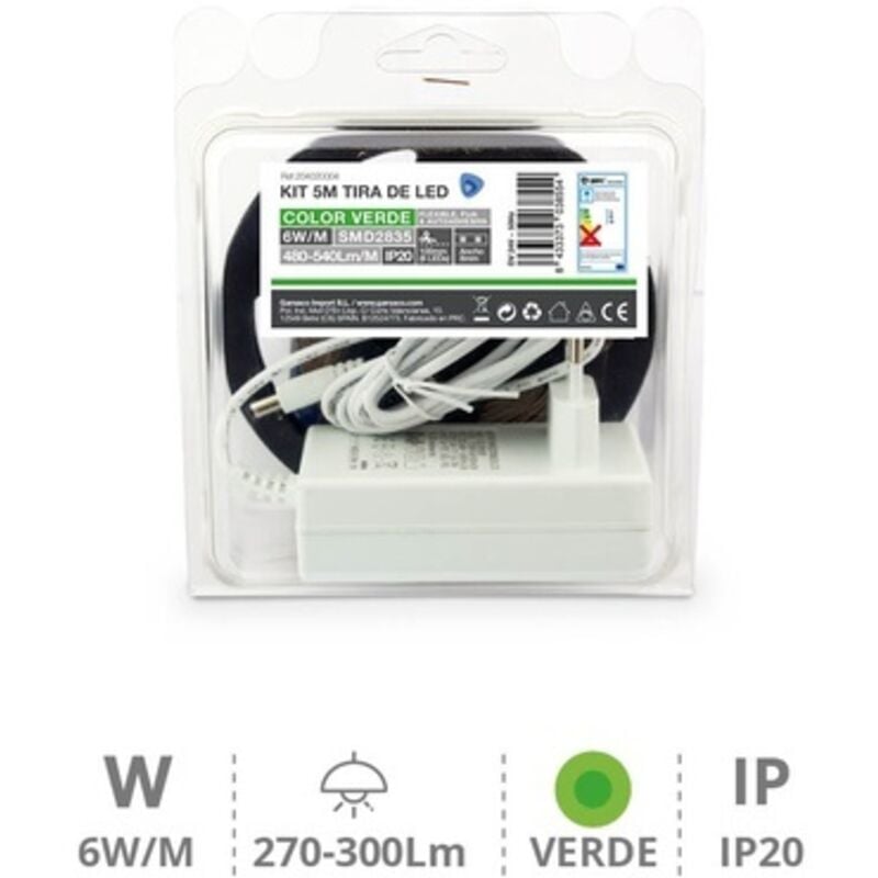 Kit 5M Tira de LED 6W/M IP20 Verde preparado
Kit 5M Tira de LED 6W/M IP20 Verde preparado