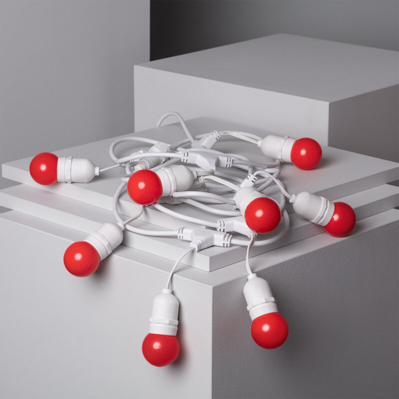 Kit Guirnalda Waterproof 5.5m Blanco + 8 Bombillas LED E27 Casquillo Gordo G45 3W de Colores Rojo - Rojo
Kit Guirnalda Waterproof 5.5m Blanco + 8 Bombillas LED E27 Casquillo Gordo G45 3W de Colores Rojo - Rojo