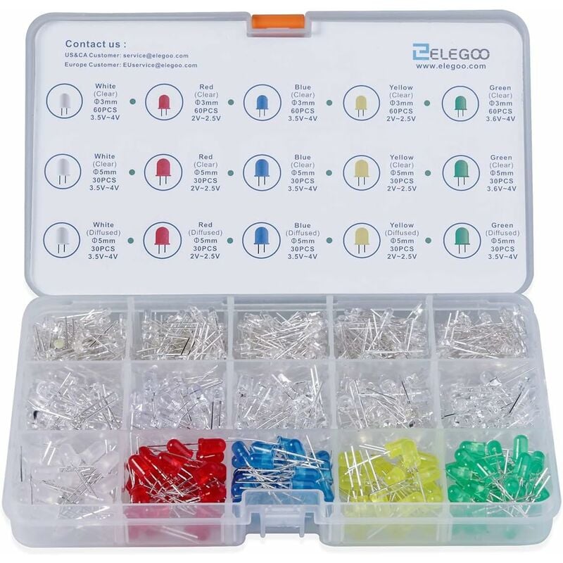Abcrital - Kit LED transparente y difuso de 3 mm y 5 mm Diodo emisor de luz surtido en 5 colores (paquete de 600)
Abcrital - Kit LED transparente y difuso de 3 mm y 5 mm Diodo emisor de luz surtido en 5 colores (paquete de 600)