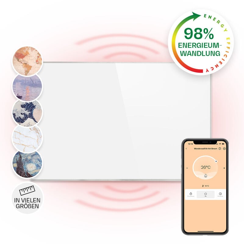 Wonderwall 960 Smart Panel calefactor infrarrojo 80x120cm 960W Temporizador semanal Blanco
Wonderwall 960 Smart Panel calefactor infrarrojo 80x120cm 960W Temporizador semanal Blanco