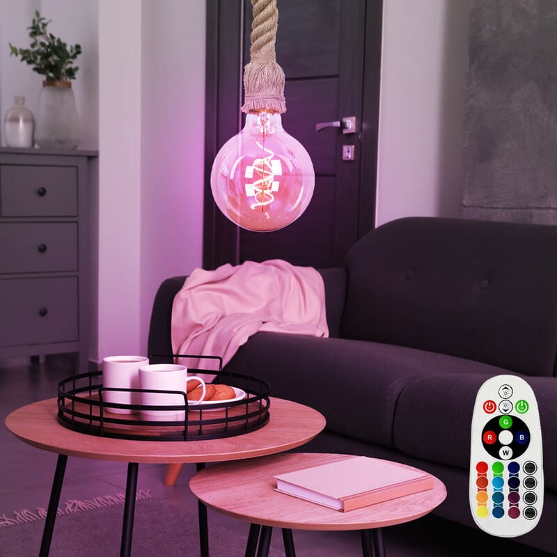Lámpara colgante de techo con control remoto de cuerda de cáñamo en un juego que incluye bombillas LED RGB
Lámpara colgante de techo con control remoto de cuerda de cáñamo en un juego que incluye bombillas LED RGB