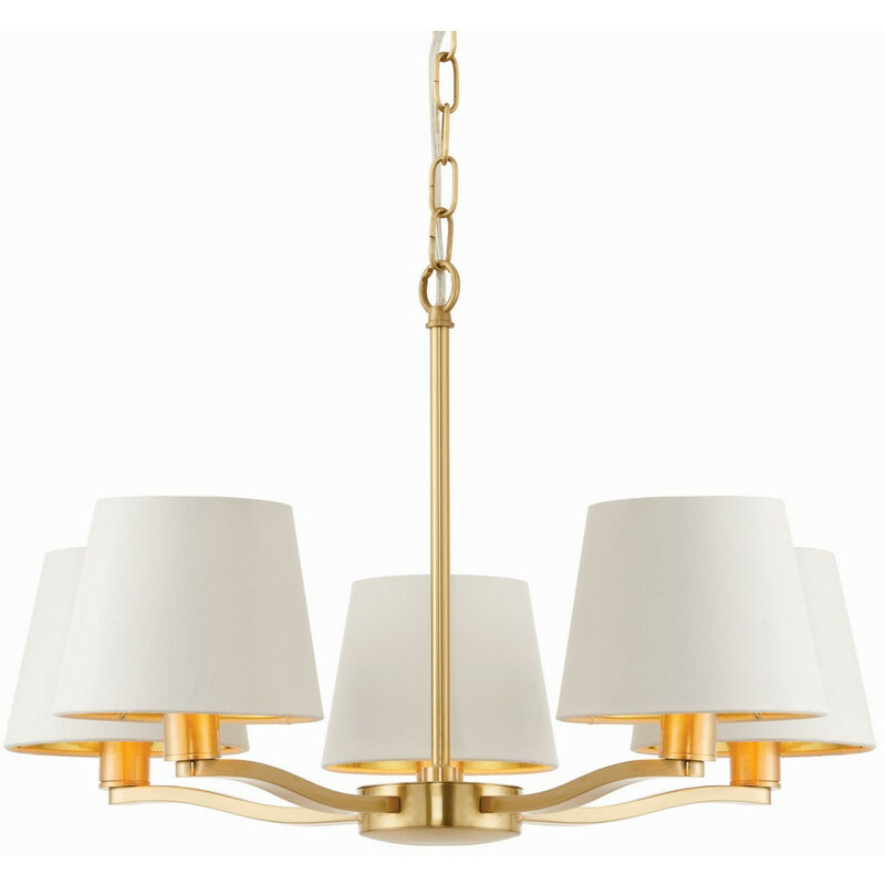 Colgante de techo con 5 brazos y 5 luces en oro satinado cepillado, efecto seda blanco vintage, E14 - Endon Lighting
Colgante de techo con 5 brazos y 5 luces en oro satinado cepillado, efecto seda blanco vintage, E14 - Endon Lighting