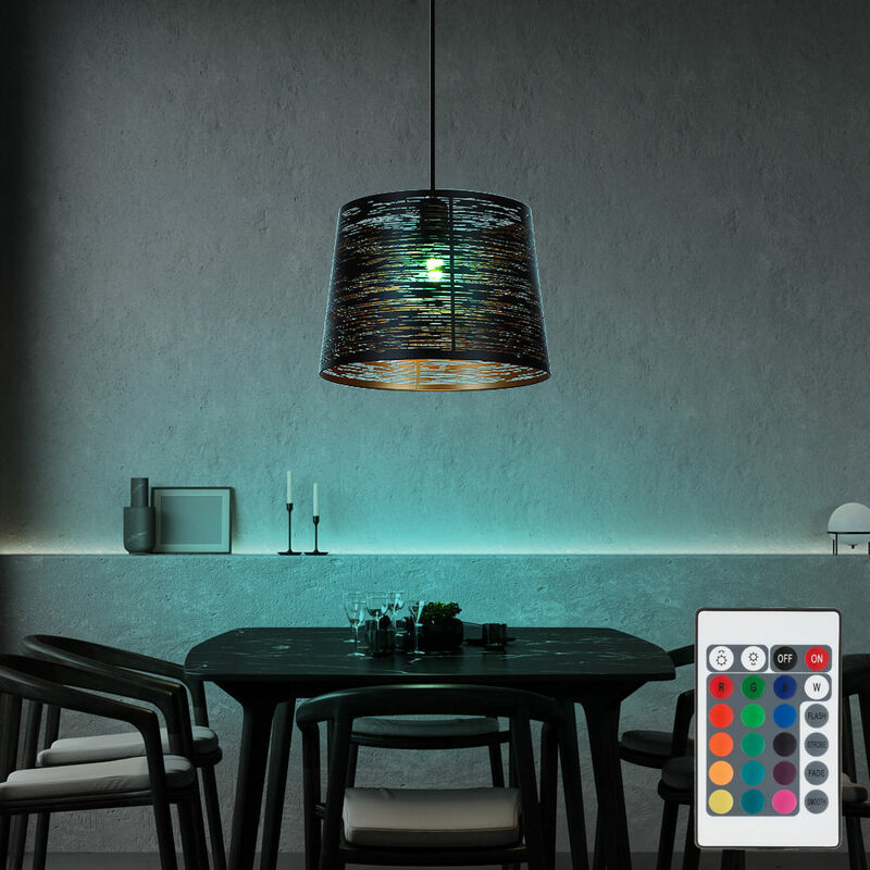 Lámpara de techo colgante para sala de estar con control remoto en oro negro regulable en un juego que incluye lámparas LED RGB
Lámpara de techo colgante para sala de estar con control remoto en oro negro regulable en un juego que incluye lámparas LED RGB