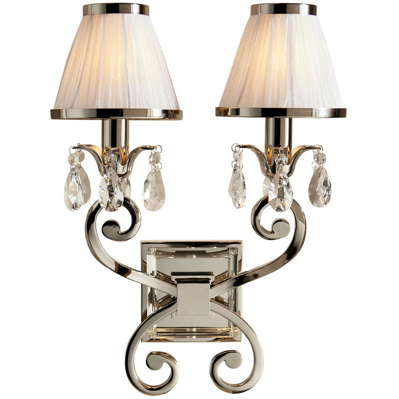 Interiors Oksana Nickel - Lámpara de pared con 2 velas gemelas para interiores, placa de níquel pulido con pantallas blancas, E14
Interiors Oksana Nickel - Lámpara de pared con 2 velas gemelas para interiores, placa de níquel pulido con pantallas blancas, E14