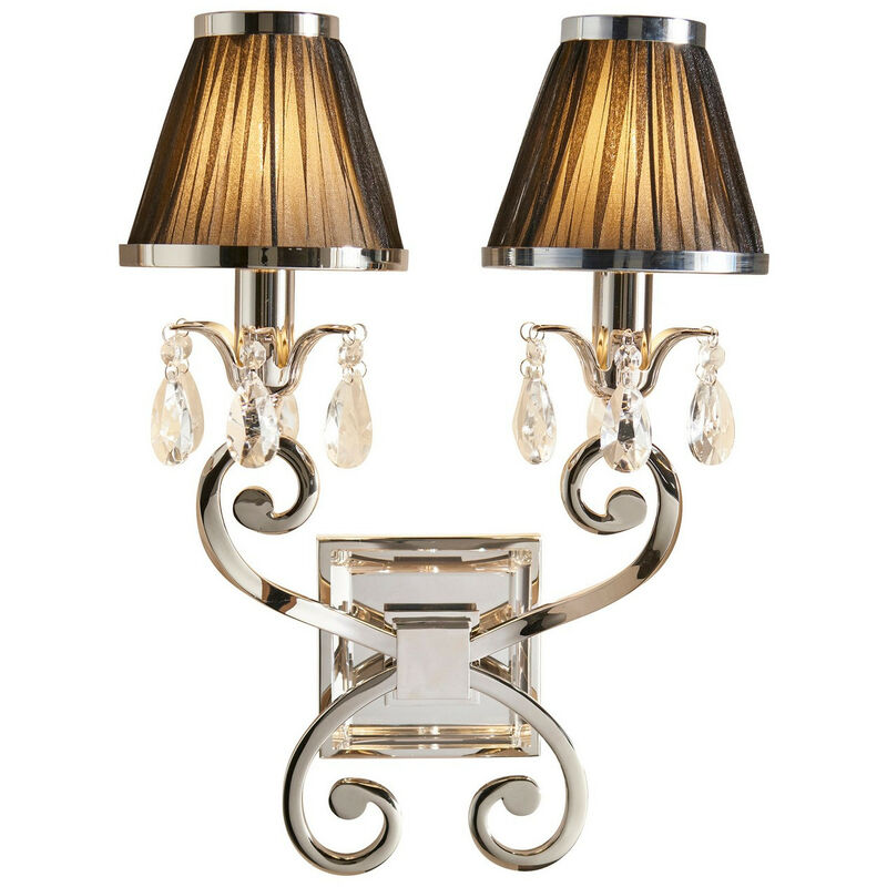 Interiors Oksana Nickel - Lámpara de pared con 2 velas gemelas para interiores, placa de níquel pulido con pantallas negras, E14
Interiors Oksana Nickel - Lámpara de pared con 2 velas gemelas para interiores, placa de níquel pulido con pantallas negras, E14