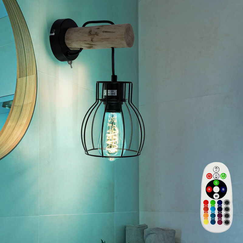 Lámpara retro de pared con control remoto, diseño de jaula, lámpara de foco natural de madera regulable en un juego que incluye bombillas LED RGB
Lámpara retro de pared con control remoto, diseño de jaula, lámpara de foco natural de madera regulable en un juego que incluye bombillas LED RGB