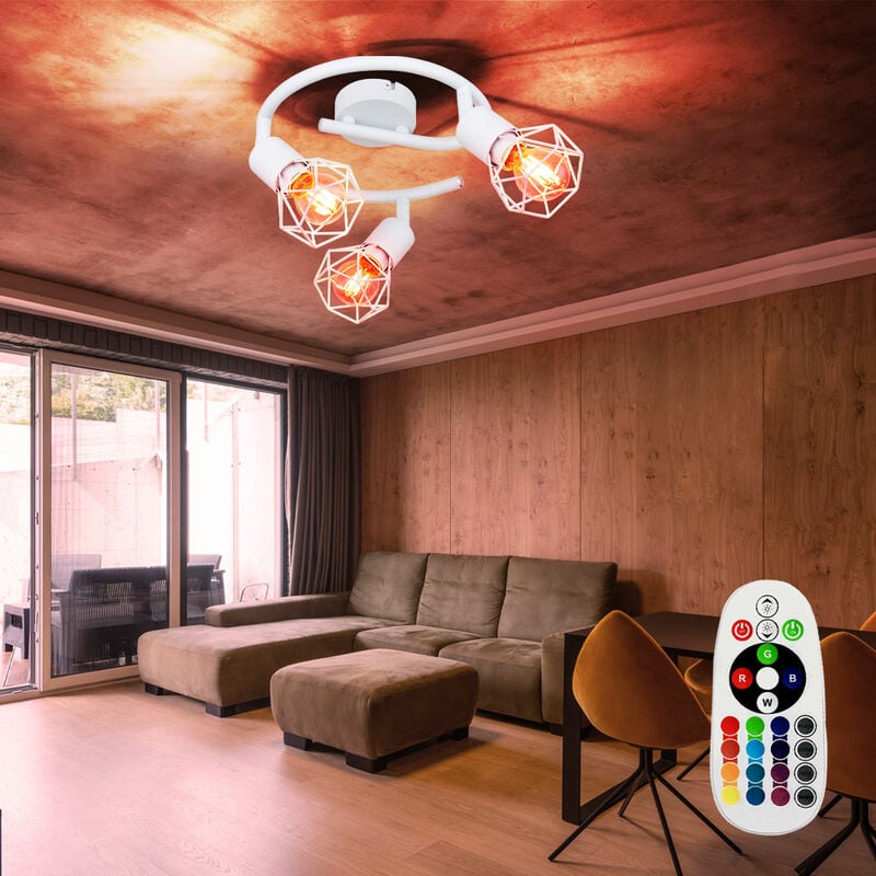 Lámpara de techo, control remoto, foco, lámpara redonda, jaula para focos, regulable, móvil, blanco en un juego que incluye lámparas LED RGB
Lámpara de techo, control remoto, foco, lámpara redonda, jaula para focos, regulable, móvil, blanco en un juego que incluye lámparas LED RGB