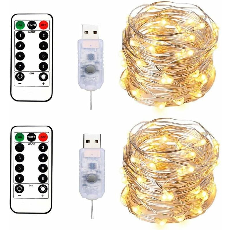 2 luces de cadena 100 LED 10M Cable plateado blanco cálido, enchufe USB con control remoto Luz estrellada para decoración navideña Fiesta de bodas
2 luces de cadena 100 LED 10M Cable plateado blanco cálido, enchufe USB con control remoto Luz estrellada para decoración navideña Fiesta de bodas