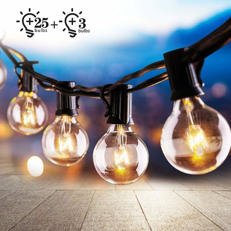 Cadena de luces para interiores y exteriores, cadena de luces de 7,62 metros con 25 + 3 bombillas, cadena de luces decorativas impermeables G40 para
Cadena de luces para interiores y exteriores, cadena de luces de 7,62 metros con 25 + 3 bombillas, cadena de luces decorativas impermeables G40 para