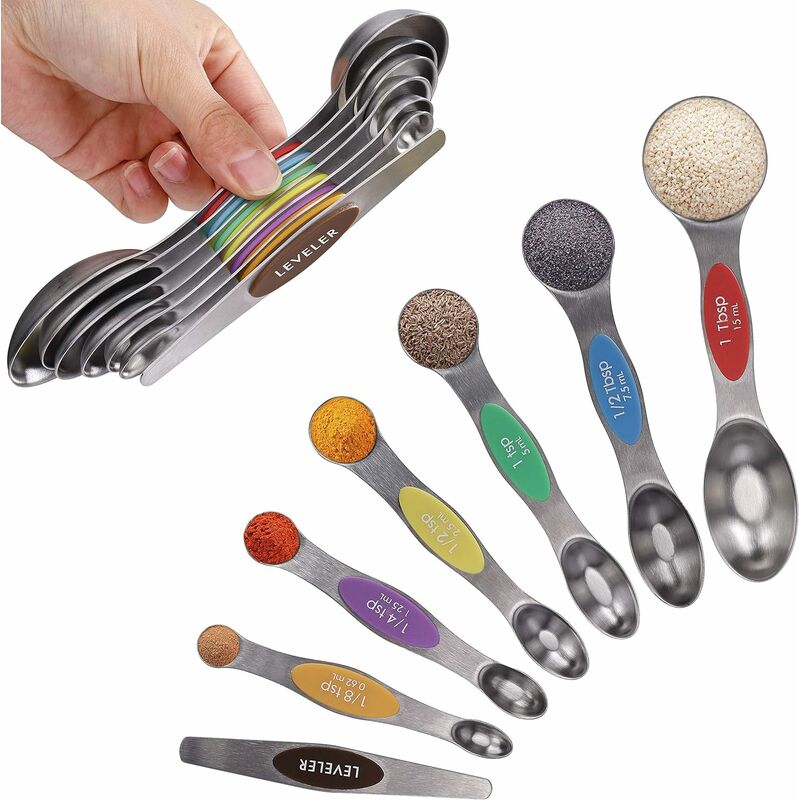 Cucharas medidoras magnéticas Juegos de cucharas medidoras de doble cara de acero inoxidable con marcas de medición precisas para ingredientes
Cucharas medidoras magnéticas Juegos de cucharas medidoras de doble cara de acero inoxidable con marcas de medición precisas para ingredientes