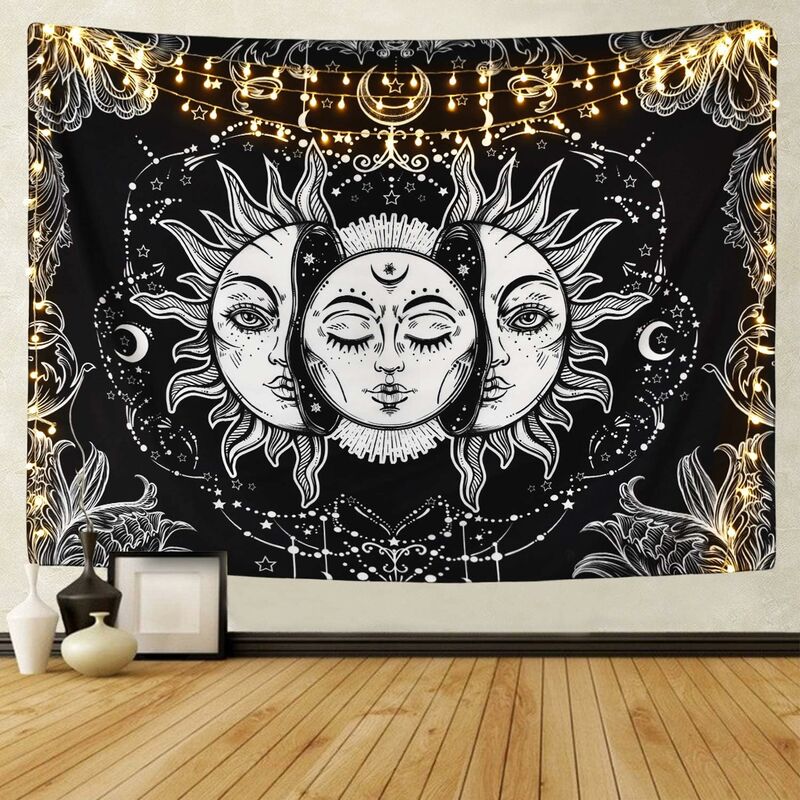 Decoración de pared Tapiz de sol y luna Sol ardiente con tapiz estrellado Tapiz psicodélico Tapiz místico en blanco y negro para colgar en la pared
Decoración de pared Tapiz de sol y luna Sol ardiente con tapiz estrellado Tapiz psicodélico Tapiz místico en blanco y negro para colgar en la pared