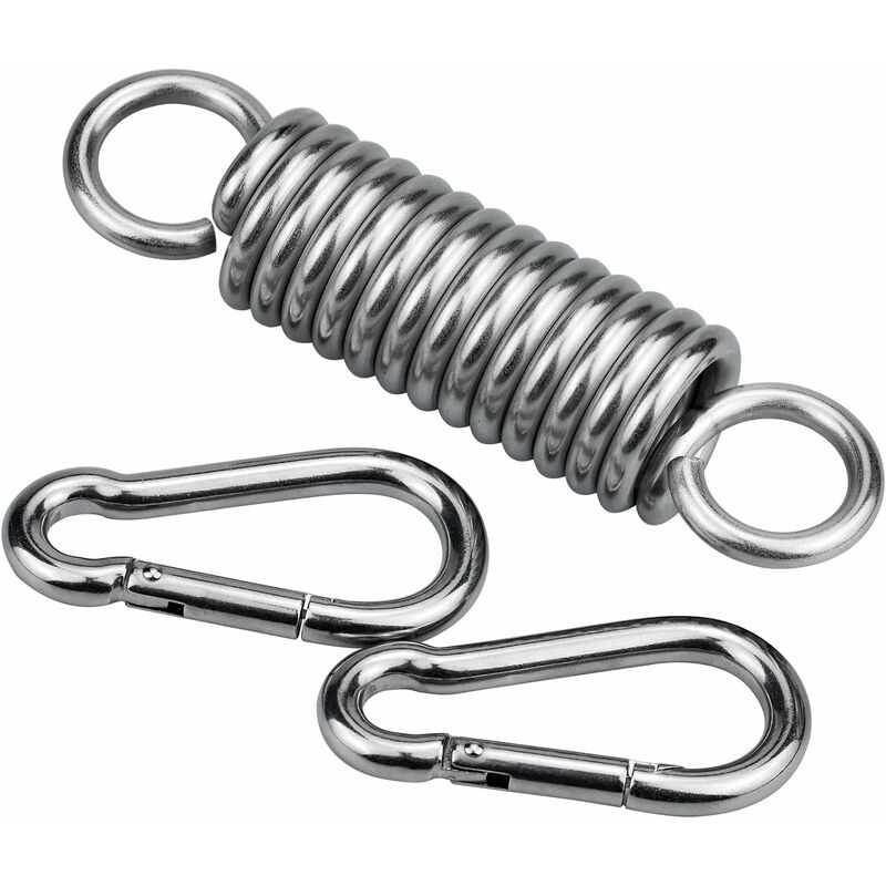 Gancho de resorte de 3 partes, resorte de silla colgante de acero inoxidable 304, con 2 mosquetones de alto rendimiento, gancho de resorte
Gancho de resorte de 3 partes, resorte de silla colgante de acero inoxidable 304, con 2 mosquetones de alto rendimiento, gancho de resorte