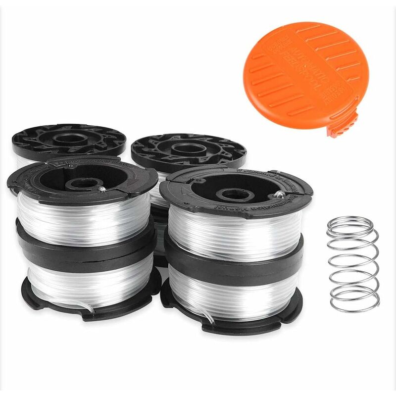 Juego de 8 bobinas de hilo para segadoras Black & Decker. Bobinas de nailon 9 m Ø 1,6 mm con tapa de bobina y muelle para segadoras Black + Decker
Juego de 8 bobinas de hilo para segadoras Black & Decker. Bobinas de nailon 9 m Ø 1,6 mm con tapa de bobina y muelle para segadoras Black + Decker