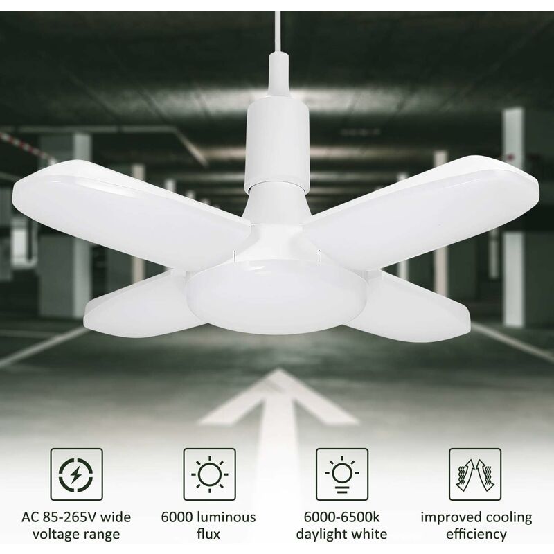 Litzee - LED iluminación de garaje Iluminación interior 60W E27 Lámpara de taller deformable con 4 paneles orientables Plafón
Litzee - LED iluminación de garaje Iluminación interior 60W E27 Lámpara de taller deformable con 4 paneles orientables Plafón