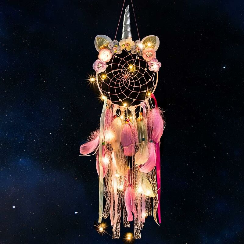 LED Unicorn Dream Catcher, atrapasueños de plumas hechos a mano para decoración de colgar en la pared de la habitación de las niñas, accesorios de
LED Unicorn Dream Catcher, atrapasueños de plumas hechos a mano para decoración de colgar en la pared de la habitación de las niñas, accesorios de
