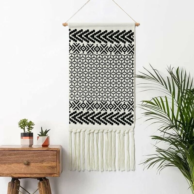 Tapiz de pared tejido de macramé Arte geométrico blanco y negro bohemio boho chic Hermosa decoración de la puerta del apartamento del dormitorio,
Tapiz de pared tejido de macramé Arte geométrico blanco y negro bohemio boho chic Hermosa decoración de la puerta del apartamento del dormitorio,