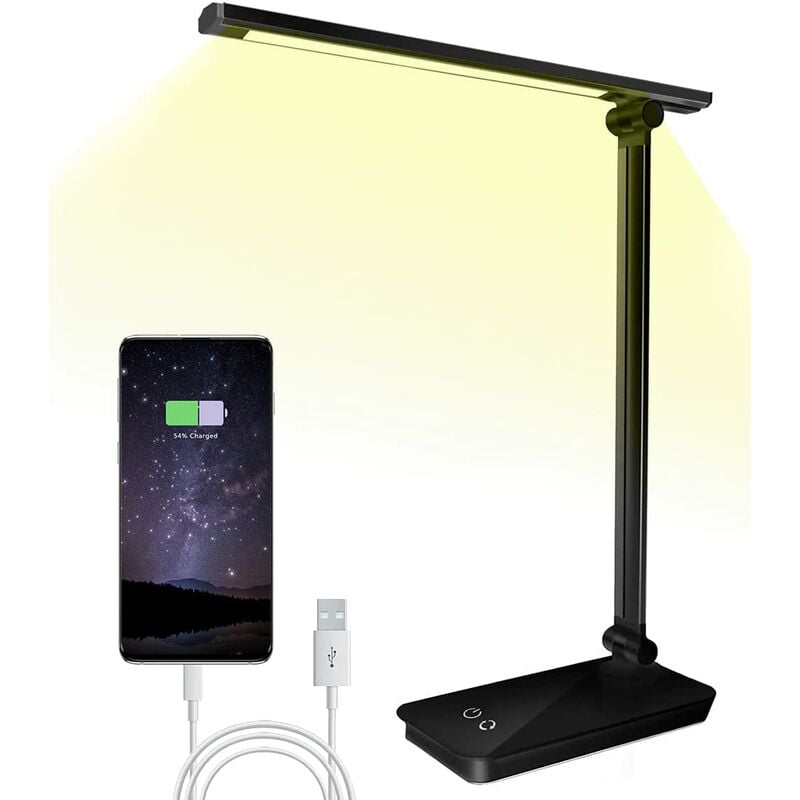 Lámpara de escritorio LED, 3 niveles de brillo, 5 modos de color con cabezal giratorio y ajustable, protección de contacto con conexión de carga USB
Lámpara de escritorio LED, 3 niveles de brillo, 5 modos de color con cabezal giratorio y ajustable, protección de contacto con conexión de carga USB