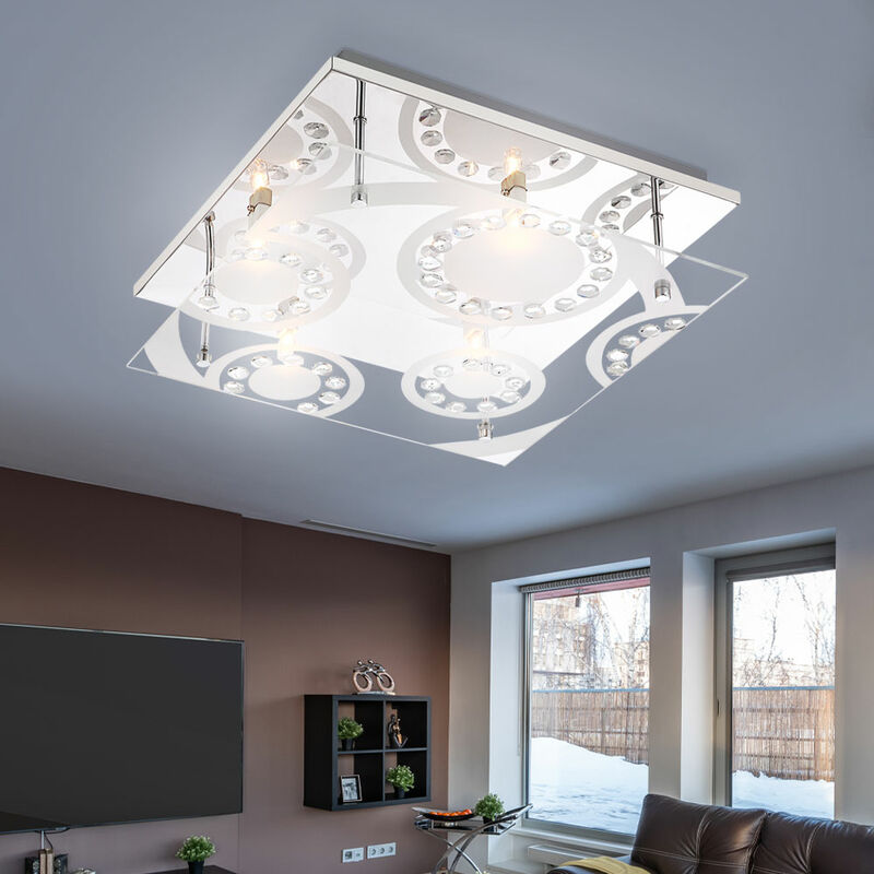 Lámpara de techo con iluminación cromada, cristales de vidrio, sala de estar, lámpara cuadrada
Lámpara de techo con iluminación cromada, cristales de vidrio, sala de estar, lámpara cuadrada