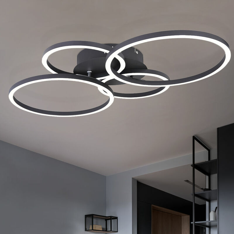Lámpara de techo lámpara de anillo lámpara de techo lámpara de interior diseño de cuatro anillos, ópalo negro mate, metal, LED, L x An x Al:
Lámpara de techo lámpara de anillo lámpara de techo lámpara de interior diseño de cuatro anillos, ópalo negro mate, metal, LED, L x An x Al: