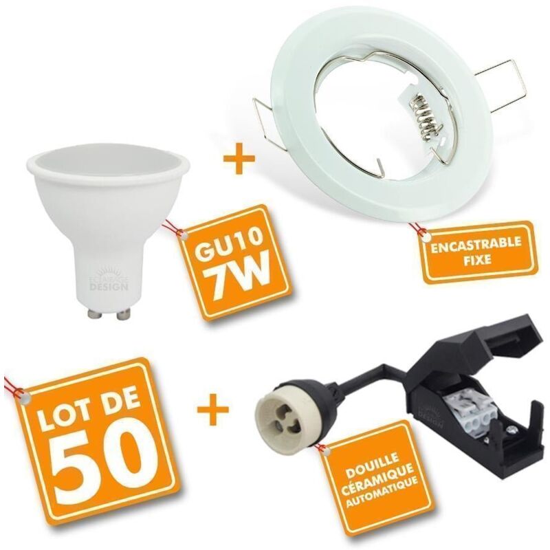 Conjunto de 50 focos LED full empotrables Blanco Fijo con bombilla GU10 7W | Temperatura de color: Blanco cálido 2700K
Conjunto de 50 focos LED full empotrables Blanco Fijo con bombilla GU10 7W | Temperatura de color: Blanco cálido 2700K