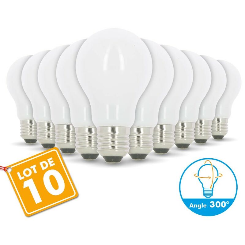 Lote de 10 bombillas LED E27 8W eq 60W 806m gran angular de vidrio | Temperatura de color: Blanco cálido 2700K
Lote de 10 bombillas LED E27 8W eq 60W 806m gran angular de vidrio | Temperatura de color: Blanco cálido 2700K