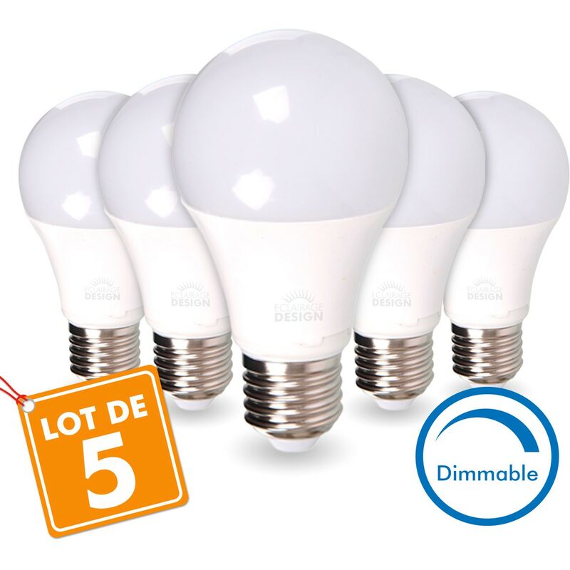 LOTE DE 5 BOMBILLAS LED E27 13W DIMMABLE Eq 75W | Temperatura de color: Blanco cálido 2700K
LOTE DE 5 BOMBILLAS LED E27 13W DIMMABLE Eq 75W | Temperatura de color: Blanco cálido 2700K