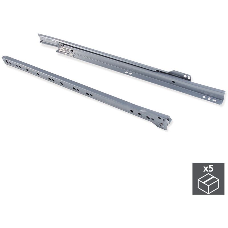 Juego de guías de ruedas para cajones, cierre con caída, 250 mm, extracción parcial, Gris metalizado, 5 ud. - Pintado aluminio - Emuca
Juego de guías de ruedas para cajones, cierre con caída, 250 mm, extracción parcial, Gris metalizado, 5 ud. - Pintado aluminio - Emuca