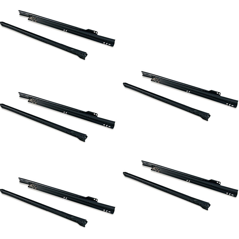 Juego de guías de ruedas para cajones, cierre con caída, 600 mm, extracción parcial, Negro, 5 ud. - Pintado negro - Emuca
Juego de guías de ruedas para cajones, cierre con caída, 600 mm, extracción parcial, Negro, 5 ud. - Pintado negro - Emuca