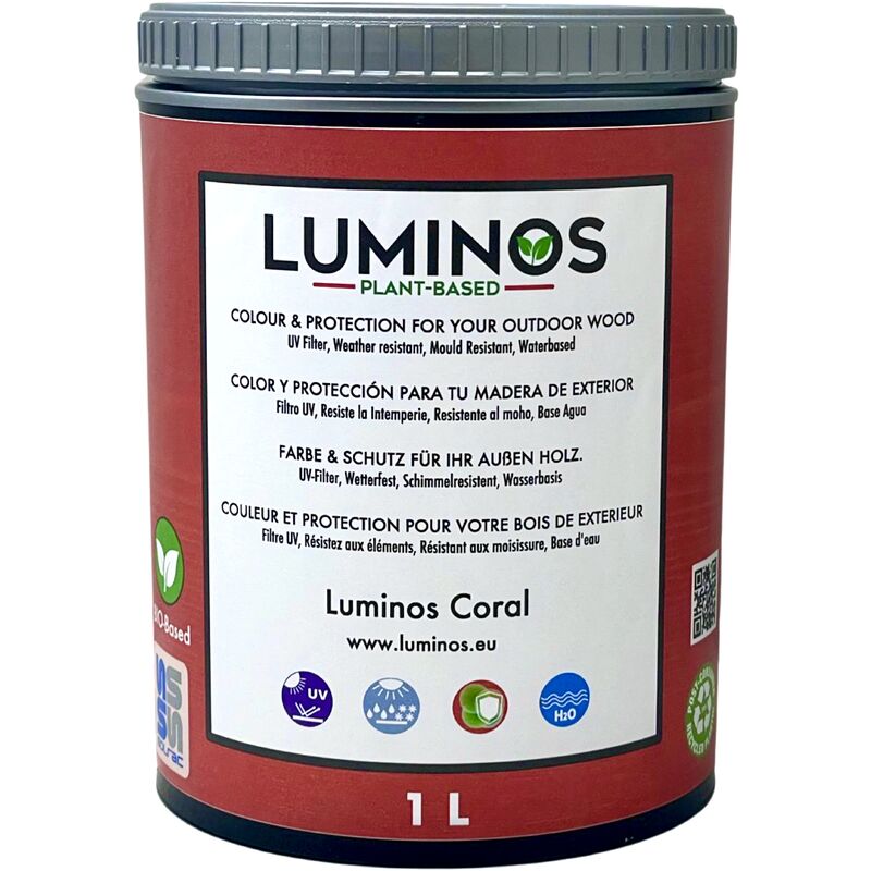 LUM1110 - CORAL Lasur al Agua Protector Madera Exterior color Coral. Rojo. - 1L - Luminos
LUM1110 - CORAL Lasur al Agua Protector Madera Exterior color Coral. Rojo. - 1L - Luminos