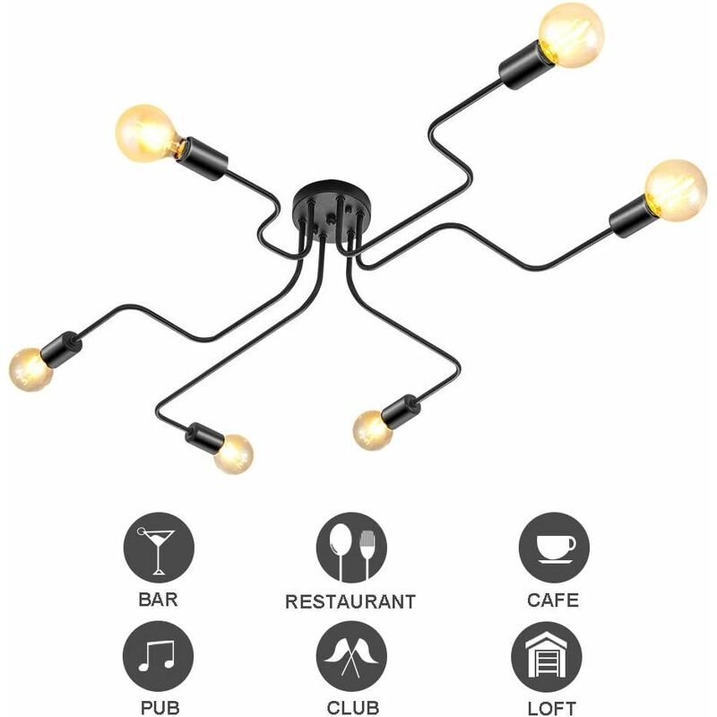 Lutres - Lámpara de techo industrial de metal, lámpara retro, 6 lámparas, iluminación colgante vintage, bricolaje E27, negro para sala de estar,
Lutres - Lámpara de techo industrial de metal, lámpara retro, 6 lámparas, iluminación colgante vintage, bricolaje E27, negro para sala de estar,