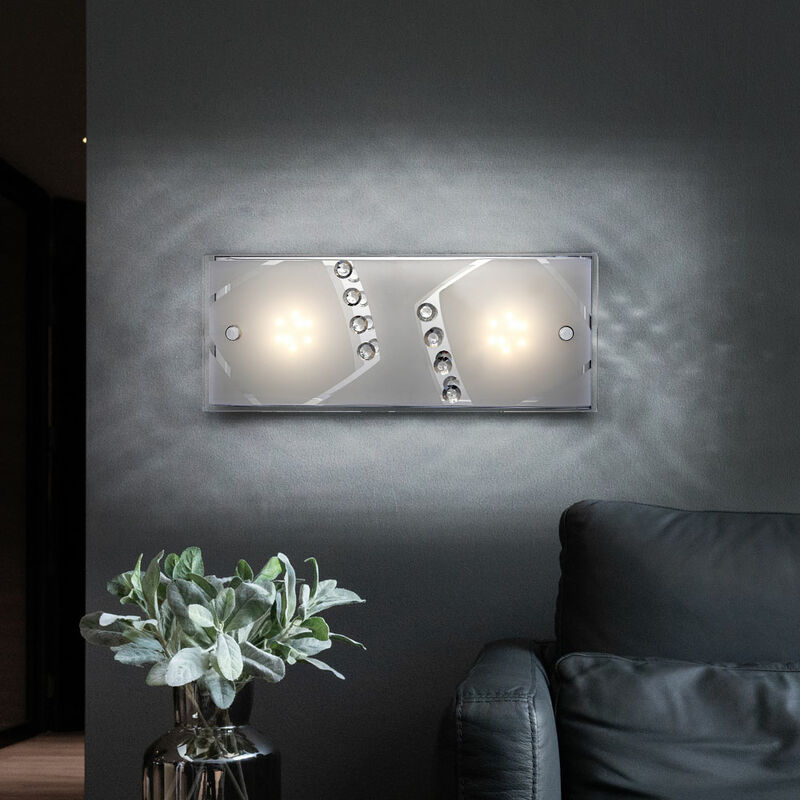 Aplique de pared LED de 8 vatios con iluminación de cristal satinado lámpara transparente Globo 41713-2
Aplique de pared LED de 8 vatios con iluminación de cristal satinado lámpara transparente Globo 41713-2