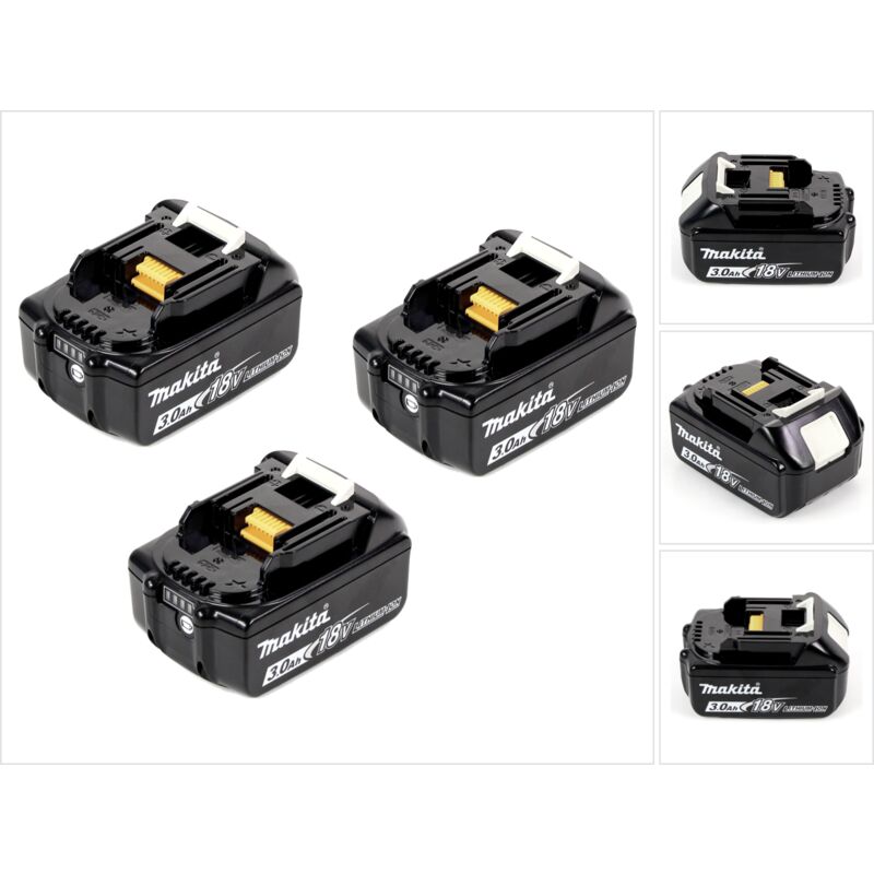 Makita BL 1830 B Batería de litio 18 V - 3,0 Ah con LED para lector de carga - Pack 3 unidades
Makita BL 1830 B Batería de litio 18 V - 3,0 Ah con LED para lector de carga - Pack 3 unidades