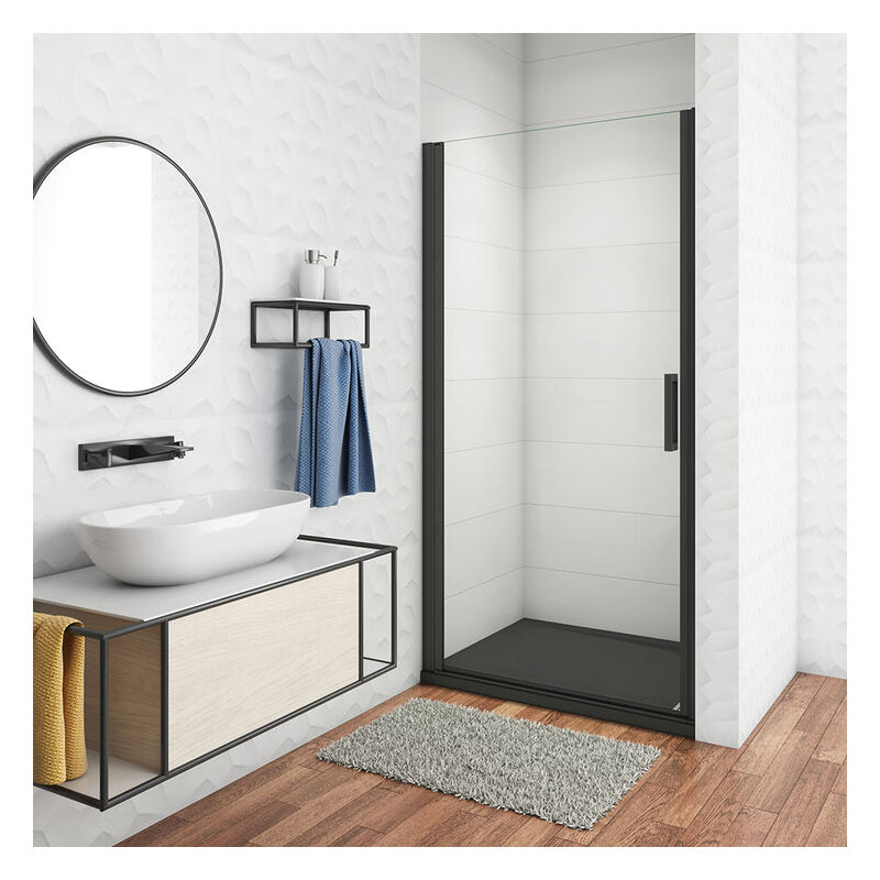 Mampara de ducha Frontal, Mampara abatible, una puerta giratoria, perfiles negro mate, vidrio de templado seguridad, antical, transparente de 8mm
Mampara de ducha Frontal, Mampara abatible, una puerta giratoria, perfiles negro mate, vidrio de templado seguridad, antical, transparente de 8mm