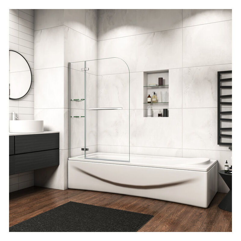 Mamparas de Bañera Abatible con Estantes Repisa de Cristal y Toallero (Abatible de Bisagra) 110x140cm
Mamparas de Bañera Abatible con Estantes Repisa de Cristal y Toallero (Abatible de Bisagra) 110x140cm