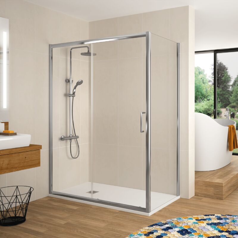 Frontal de ducha fijo + Puerta Corredera BELLA 125 cm Lateral fijo: 67 - 69 cm
Frontal de ducha fijo + Puerta Corredera BELLA 125 cm Lateral fijo: 67 - 69 cm