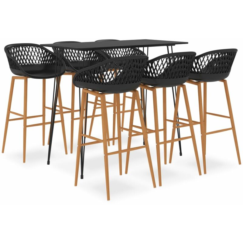 BHD - Mesa alta y taburetes de bar 7 piezas negro
