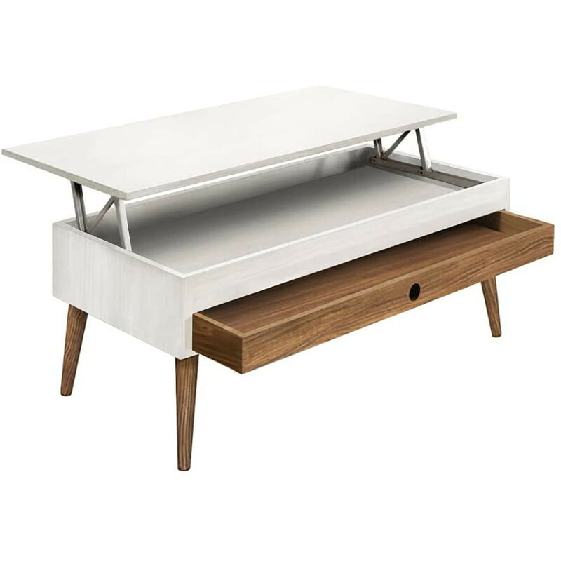 Mesa Centro Elevable Cajón Deslizante Madera Maciza Color Blanco y Encerado, Pata Cónica
Mesa Centro Elevable Cajón Deslizante Madera Maciza Color Blanco y Encerado, Pata Cónica
