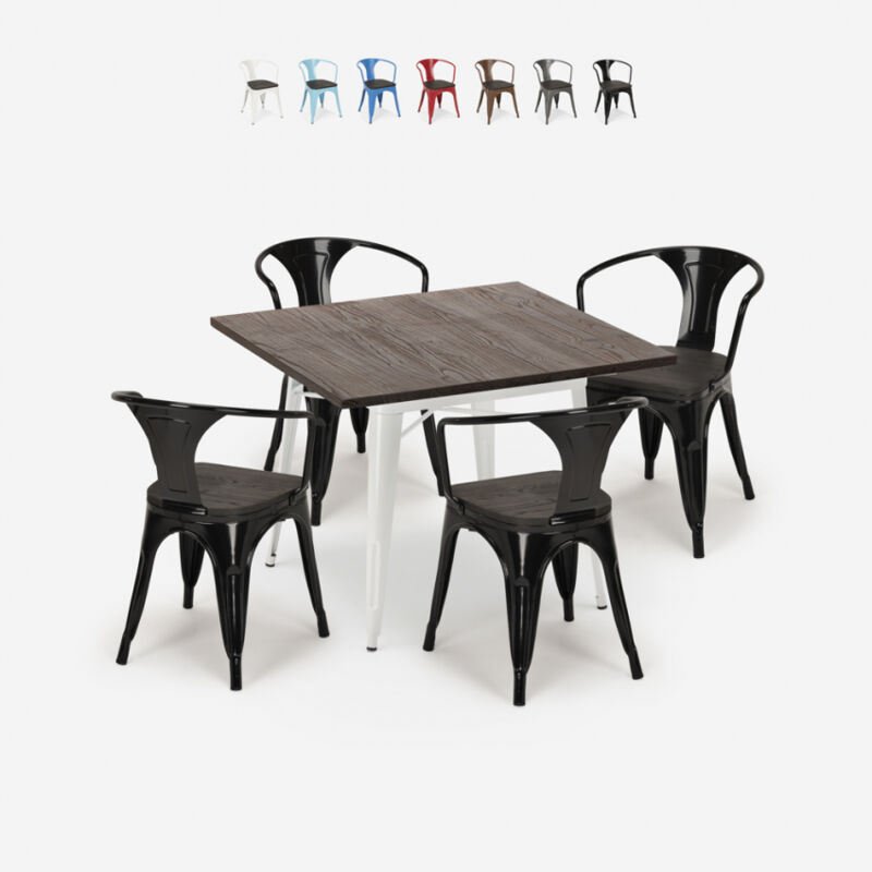 Juego mesa cocina 80 x 80 cm industrial 4 sillas tolix madera metal Hustle Wood White | Color: Negro
Juego mesa cocina 80 x 80 cm industrial 4 sillas tolix madera metal Hustle Wood White | Color: Negro