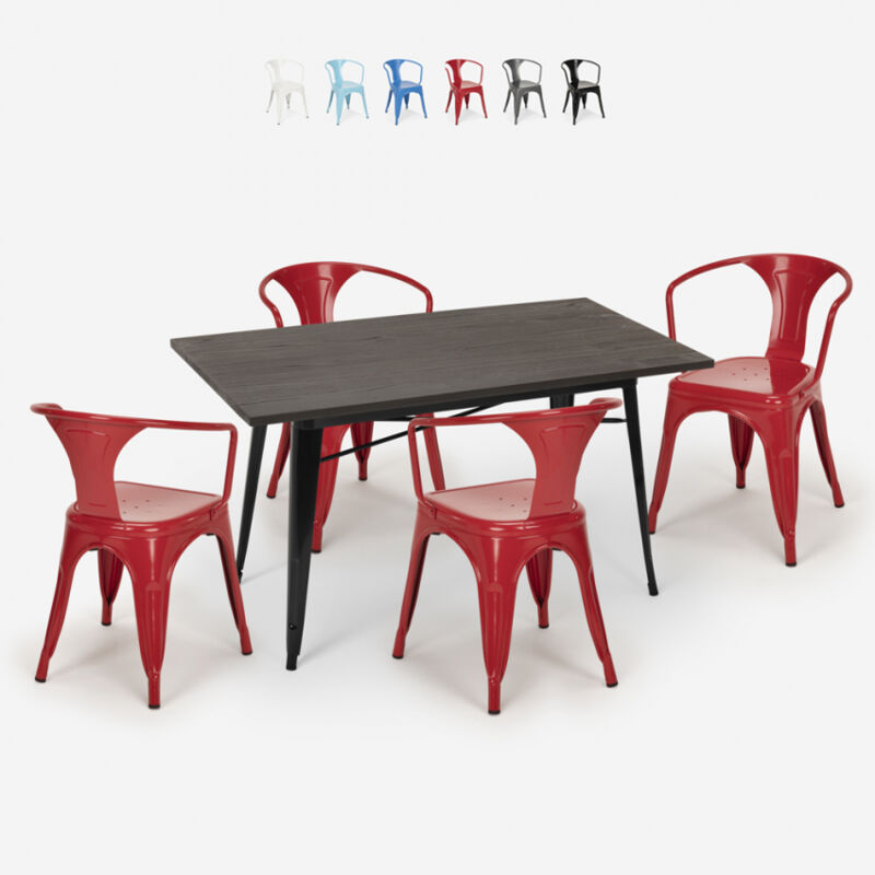 Juego diseño industrial mesa 120 x 60 cm 4 sillas estilo tolix cocina bar Caster | Color: Rojo
Juego diseño industrial mesa 120 x 60 cm 4 sillas estilo tolix cocina bar Caster | Color: Rojo